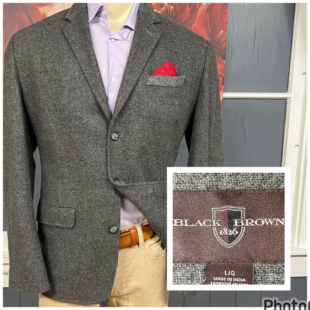 Black‎ Brown 1826 Knit Blazer Sport Coat Mens Sz Large (42R) Wool Nylon Gray